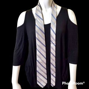 Bruno Piattelli White & Blue Striped Silk Tie